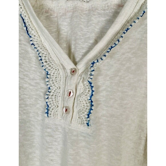 Free People Siesta Fiesta White Embroidered Crochet  Bohemian Blouse Top Small - Picture 4 of 8